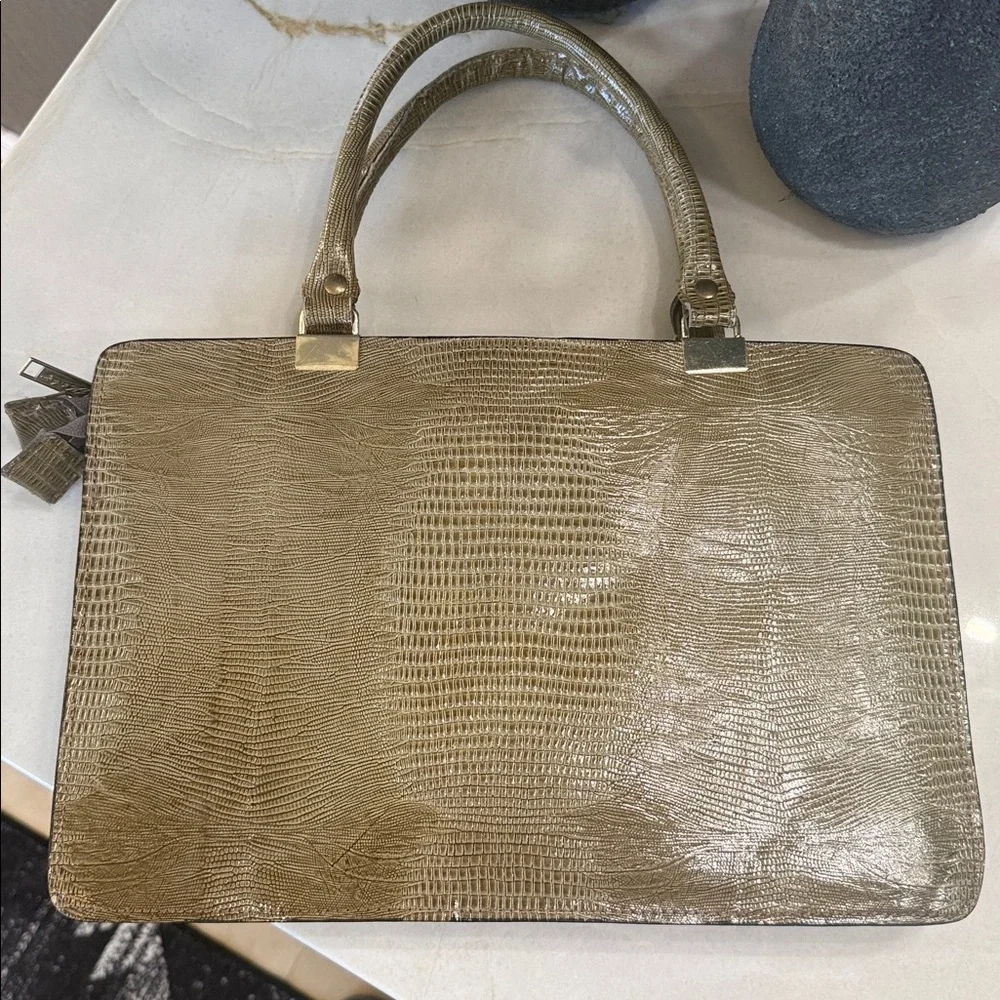 Vintage Mido Top Handle Handbag 1950s 1960s Reptile Embossed Taupe Structured